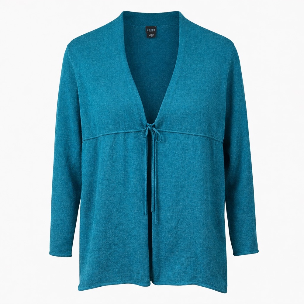 Eileen Fisher Petite Merino Wool Open Cardigan Sweater PL Teal Minimalist CBK
